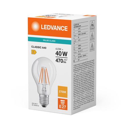 LED žárovka A60 E27 4W = 40W 470lm 2700K teplá bílá FILAMENT LEDVANCE