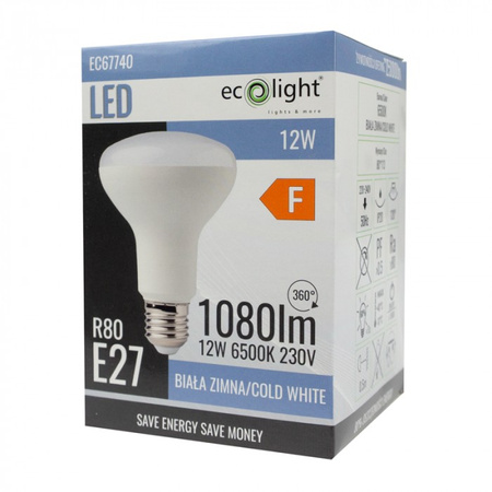 LED reflektorová žárovka R80 E27 12W 1080lm 6500K Cold Ecolight