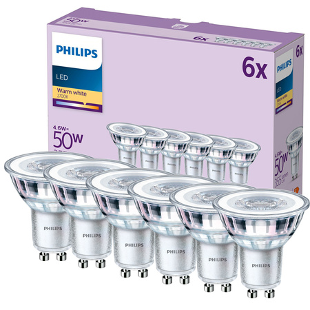 6x LED halogenová žárovka GU10 PAR16 4.6W = 50W 355lm 2700K Teplá bílá 36° PHILIPS