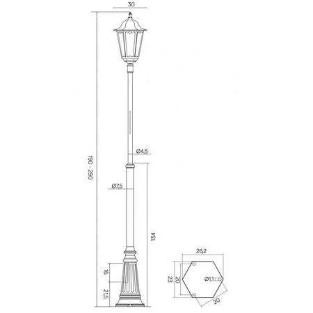 Stožár venkovní zahradní lampy LANTERN E27 Retro Maxi OGMWN 1 190-290cm černá Su-Ma