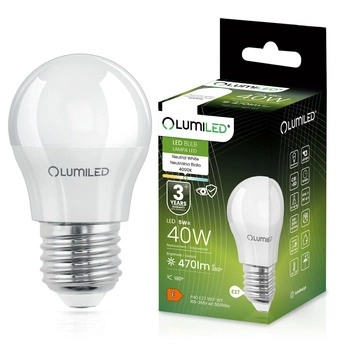 Žárovka LED E27, P40 5W = 40W 470lm 4000K Neutrální bílá 180° LUMILED