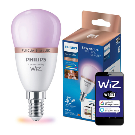 LED žárovka E14 P45 4,9W = 40W 2200-6500K + RGB SMART WiFi Philips WiZ