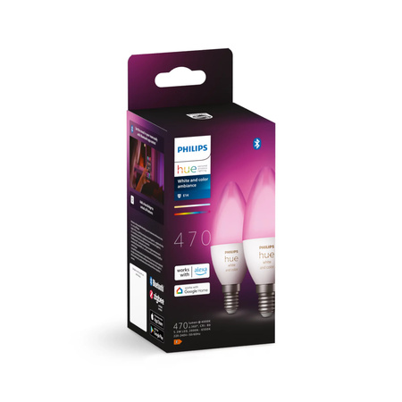 2PAK LED žárovka svíčka E14 B39 5,3W CCT RGB PHILIPS HUE White & COLOR Ambiance Bluetooth Zigbee