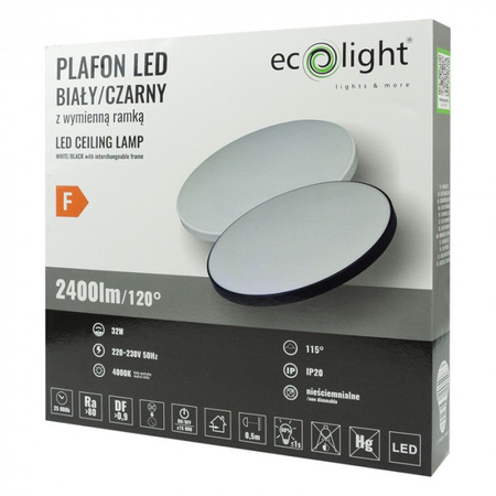 Plafond LED stropní světlo 32W 2400lm 4000K neutrální bílá s výměnným černým nebo bílým rámečkem Ecolight