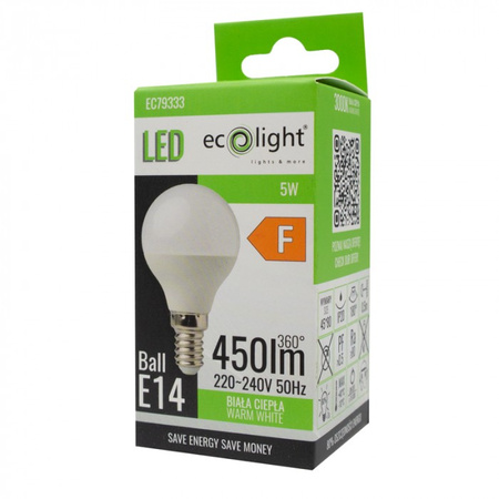 LED žárovka kapka P45 E14 5W 450lm 3000K teplá bílá Ecolight