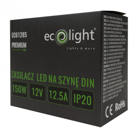 Napájecí zdroj na DIN lištu pro LED pásky 150W 12V 12,5A IP20 PREMIUM Ecolight