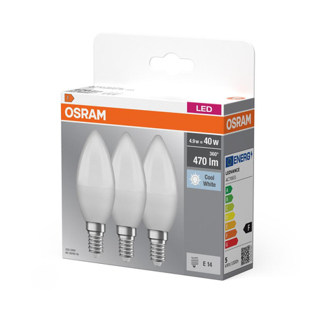 3x LED žárovka E14 B35 5W = 40W 470lm 4000K Neutrální bila OSRAM