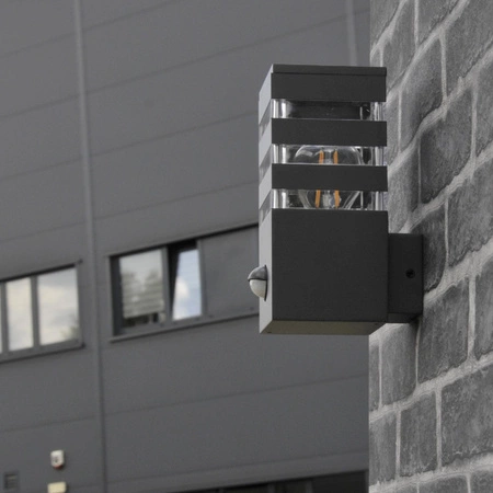 Zahradní lampa Nástěnná lampa TEKSAS PIR E27 IP44 senzor grafitový GOLDLUX (Polux)