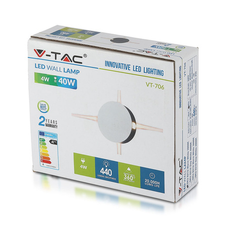 LED nástěnné svítidlo 4W 3000K IP65 4-Light White Round VT-706 V-TAC