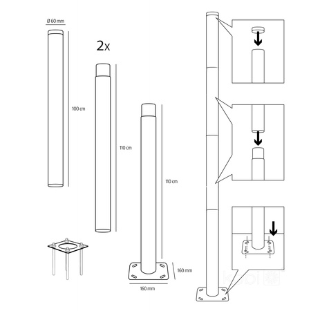 SG 4m Fi 60mm Black Kobi skládací venkovní osvětlovací stožár