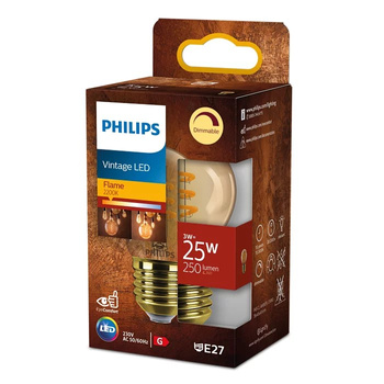 LED kulová žárovka E27 P45 3W = 25W 250lm 2200K Teplá bílá vlákno jantarové PHILIPS Stmívatelné