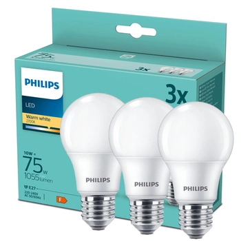 3x LED žárovka E27 A60 10W = 75W 1055lm 2700K Teplá bílá PHILIPS