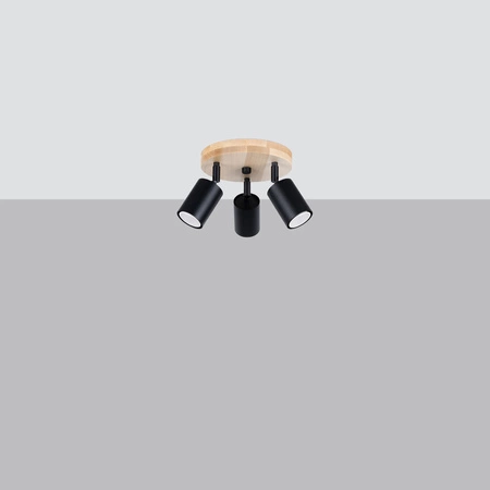 VERDO 3P 3xGU10 Černé dřevěné skandinávské stropní svítidlo SOLLUX