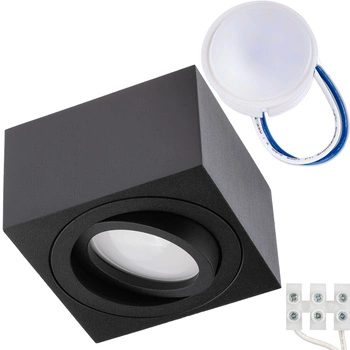 Povrchové Halogenové svítidlo, TUBA SPOT Nastavitelná Čtvercová 50mm Černá AMAT-S + LED 7W 4000K LUMILED