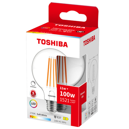 LED žárovka E27 G95 11W = 100W 1521lm 2700K Warm Filament Dimmable TOSHIBA