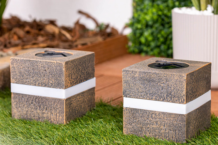 LED solární lampa Venkovní zahradní stojící kámen 3000K IP44 12cm soumrakový senzor