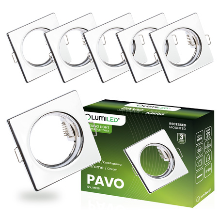 6x PAVO Chromovaný plech MR16 GU10 LUMILED čtvercové halogenové svítidlo k zapuštění do zdi