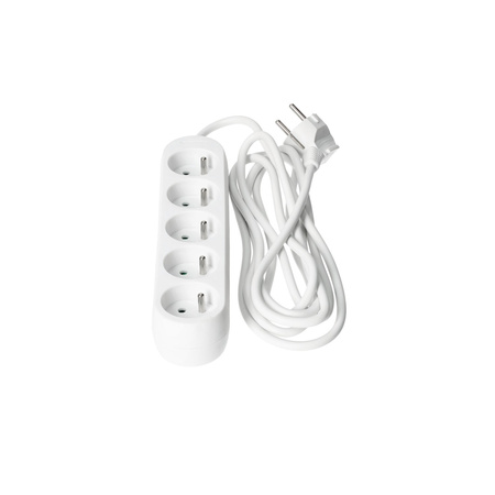 Prodlužovací kabel Zástrčka 5 x uzemněná zásuvka Napájecí pásek 3m Bílá Linea Kobi