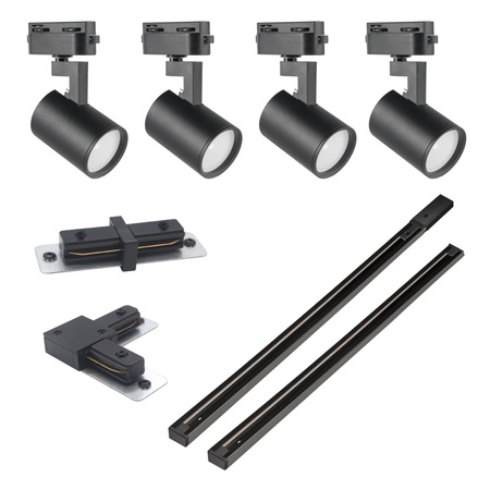 Sada přípojnic 1-fázová lišta + 4x reflektor GU10 černý LYNX Sanico Goldlux