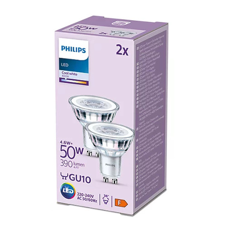 Sada 2x LED žárovka GU10 s reflektorem 4,6W = 50W 390lm 4000K Neutral PHILIPS