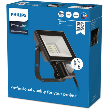 Reflektor LED 20W 1900lm 4000K IP65 černý s pohybovým a soumrakovým senzorem ProjectLine Floodlight PHILIPS
