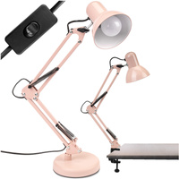 Stolní kreslící lampa E27 TOBI Pastelově růžová Lumiled + držák na desku