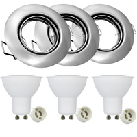 3x GOLDLUX (Polux) pohyblivá halogenová žárovka. kulatá. nikl + GU10 3.5W LED žárovka