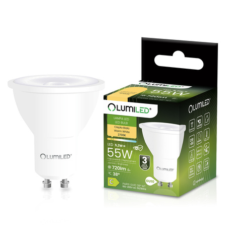 LED žárovka GU10 reflektor PAR16 5,2W = 55W 720LM 2700K teplá bílá 38° LUMILED