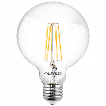 3x Dekorativní Kulatá Žárovka LED E27, G95 8W = 75W 880lm 3000K Teplá bílá 360° Filament Globe LUMILED