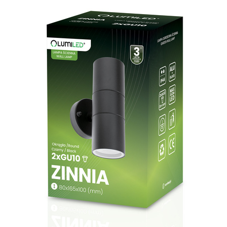 Zahradní nástěnná lampa GU10, IP44 nastavitelné nahoru a dolů Černá ZINNIA LUMILED