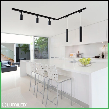 Sada osvětlovacích lišt 3m + 5x GU10 Busbar Spotlight + úhlový spínač černá LUMILED