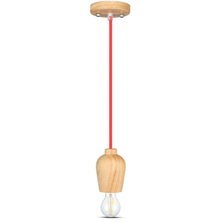 Závěsné svítidlo E27 Dřevěné stínidlo s červeným kabelem VT-7778 V-TAC