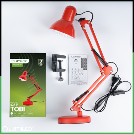 Stolní lampa E27, Červená + držák na stůl TOBI LUMILED