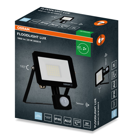 LED reflektor Halogenový venkovní reflektor 20W 6500K 1800lm IP65 se senzorem pohybu a soumraku SENSOR FLOODLIGHT LUX OSRAM