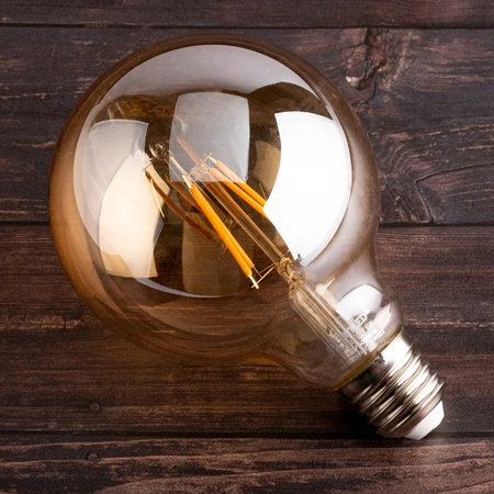 Žárovka Dekorativní Kulka LED E27, G125 7W = 60W 806lm 2000K Teplá bílá 360° Filament Globe Amber LUMILED