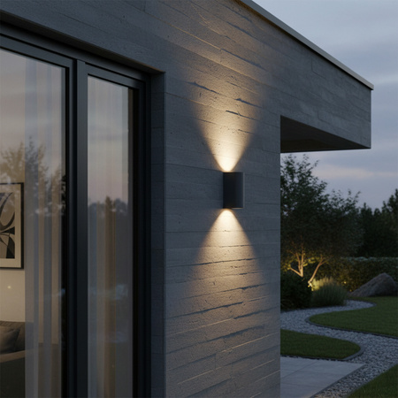 Venkovní nástěnné svítidlo shora dolů s LED 2x GU10 BOSTON GOLDLUX (Polux) ALUMINIUM GRAY oválné