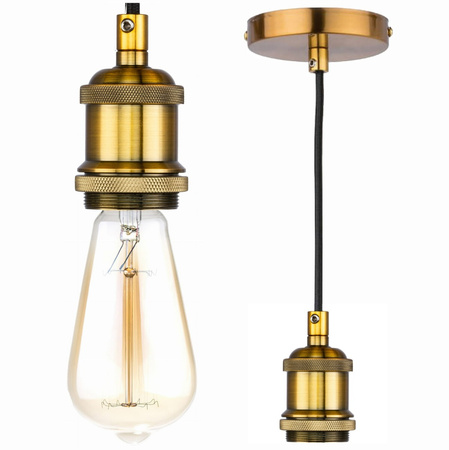 Závěsná lampa s objímkou ??E27. starožitná zlatá. 100 cm černá kabelová půda