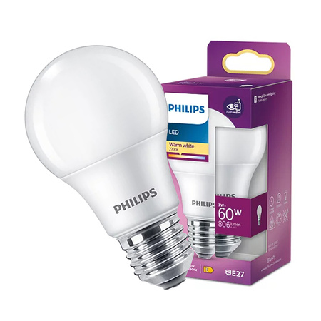 LED žárovka E27 A60 7W = 60W 806lm 2700K teplá bílá PHILIPS