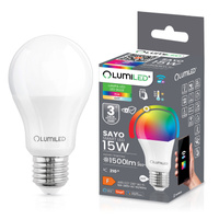 LED žárovka E27 A65 15W = 100W 1500m RGB CCT Stmívatelná Inteligentní TUYA WiFi SMART SAYO LUMILED