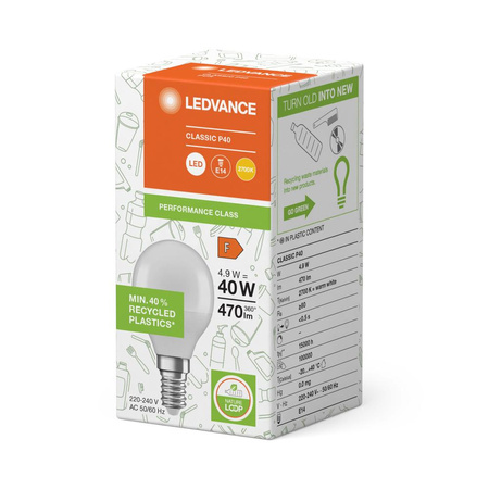 LED žárovka E14 P45 4,9W = 40W 470lm 2700K teplá bílá 200° Ledvance