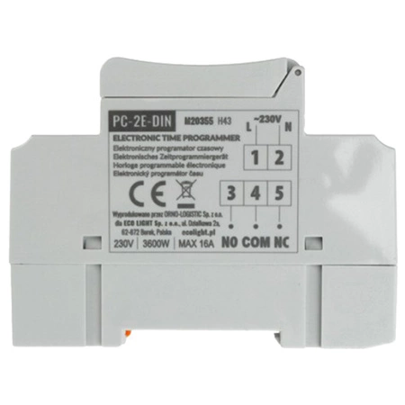 Časovač zapnutí/vypnutí LCD Digitální plán 7 dní PC-2E-DIN Ecolight