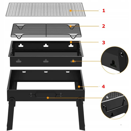 Turistický gril na dřevěné uhlí Skládací přenosný kufr