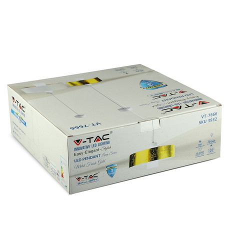 Závěsná lampa 7W 3000K LED Gold ZÁVĚSNÁ SVĚTLA VT-7666 V-TAC