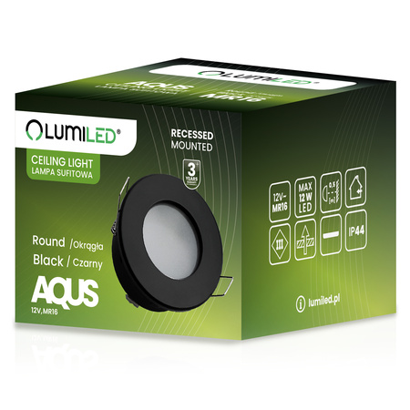 Halogenová Osvětlení Podhledová Koupelnová Hermetická GU10, IP44 Stálá Černá AQUS LUMILED