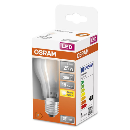 LED žárovka E27 A60 3W = 25W 250lm 2700K Teplá bílá 300° vlákno OSRAM STAR