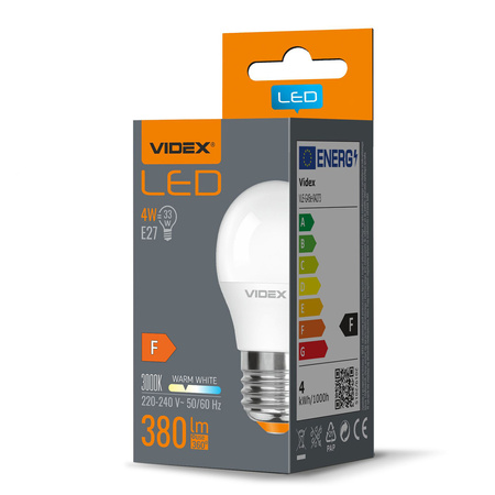 LED žárovka E27 G45 kapka 4W = 33W 380lm 3000K teplá bílá 240° Videx