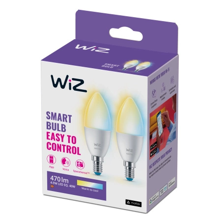 2x LED žárovka E14 Candle C37 4,9W = 40W 470lm 2700-6500K TW Smart SMART WiFi Bluetooth App WiZ
