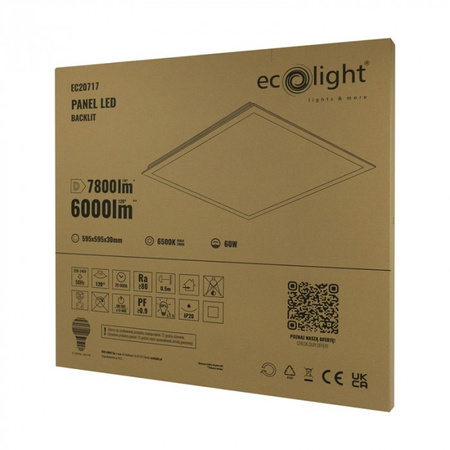 LED panel 60x60 Panel pro zapuštěnou montáž 60W 7800lm 6500K studená bílá podsvícený Ecolight