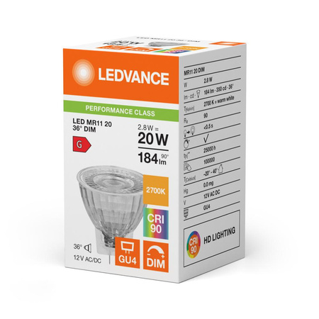 LED žárovka MR11 GU4 2,8W = 20W 184lm 2700K teplá bílá 12V FILAMENT DIAMOND LEDVANCE