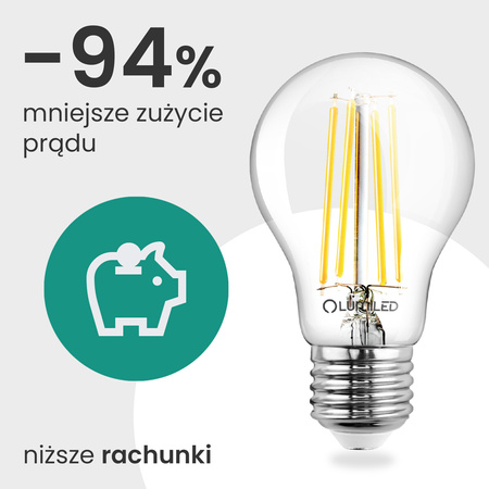 6x LED žárovka E27 A60 4,9W 1055lm = 75W 2700K teplá bílá 360° Filament energetická třída A LUMILED